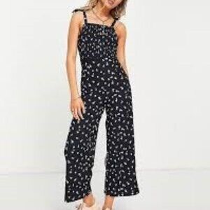 Topshop shirred bodice jumpsuit in ditsy floral print